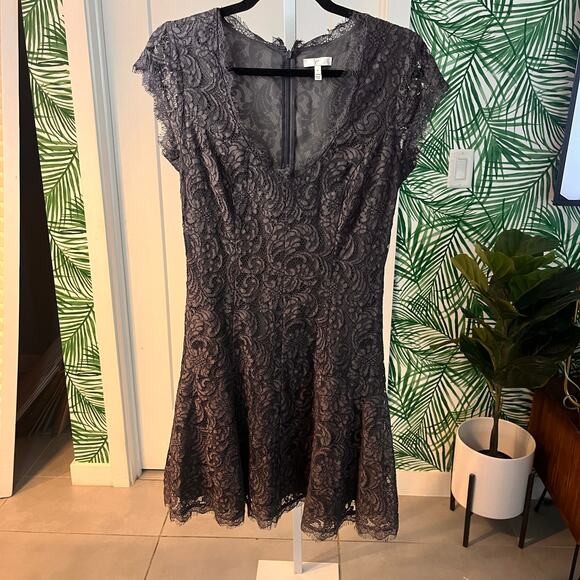 Joie Women's Steel Gray Eshe Fit Flare Scoop Neckline Lace Mini Dress Size 10 - Picture 4 of 11